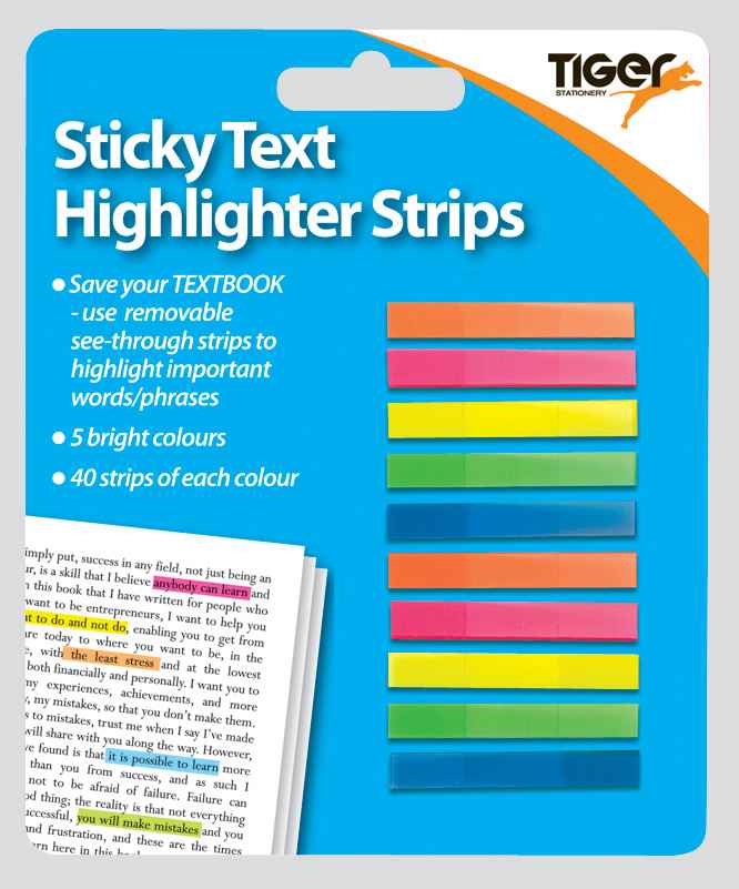 Tiger Sticky Assorted Coloured 200pc Highlighter Strips (301367)