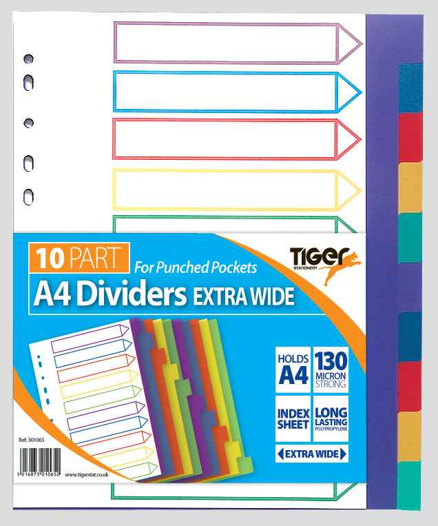 Tiger A4 Extra Wide Dividers 10 Part