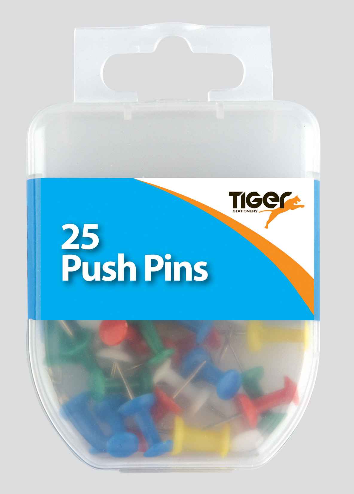 Tiger Essential 25 Push Pins Coloured