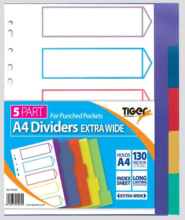 A4 Extra Wide 5 Part Punched Pockets Dividers