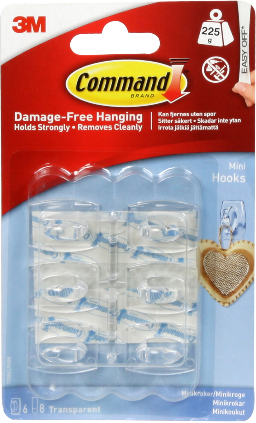 3M Command Mini Clear Hooks with Clear Strips (17006CLR)