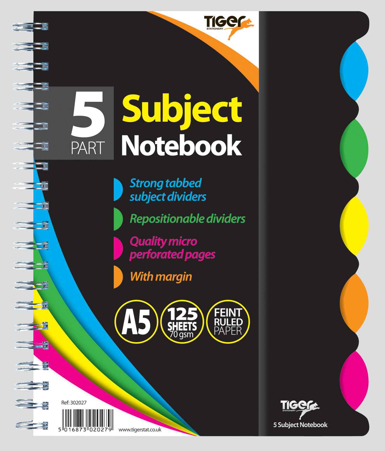 5 Part Subject Notebook: 125 sheets
