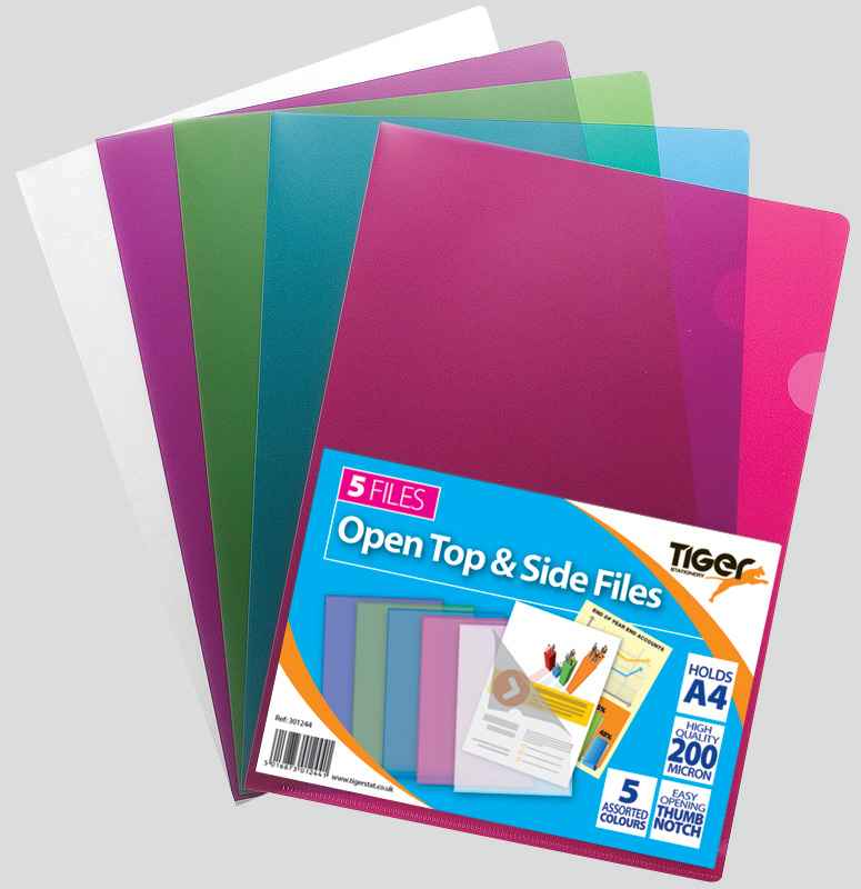 Tiger Clear Folders Open Top & Side Covers - 5 Covers