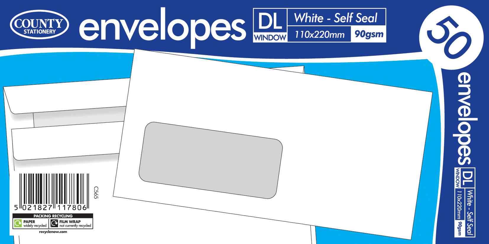 DL White window Envelopes self seal 90gsm 50's