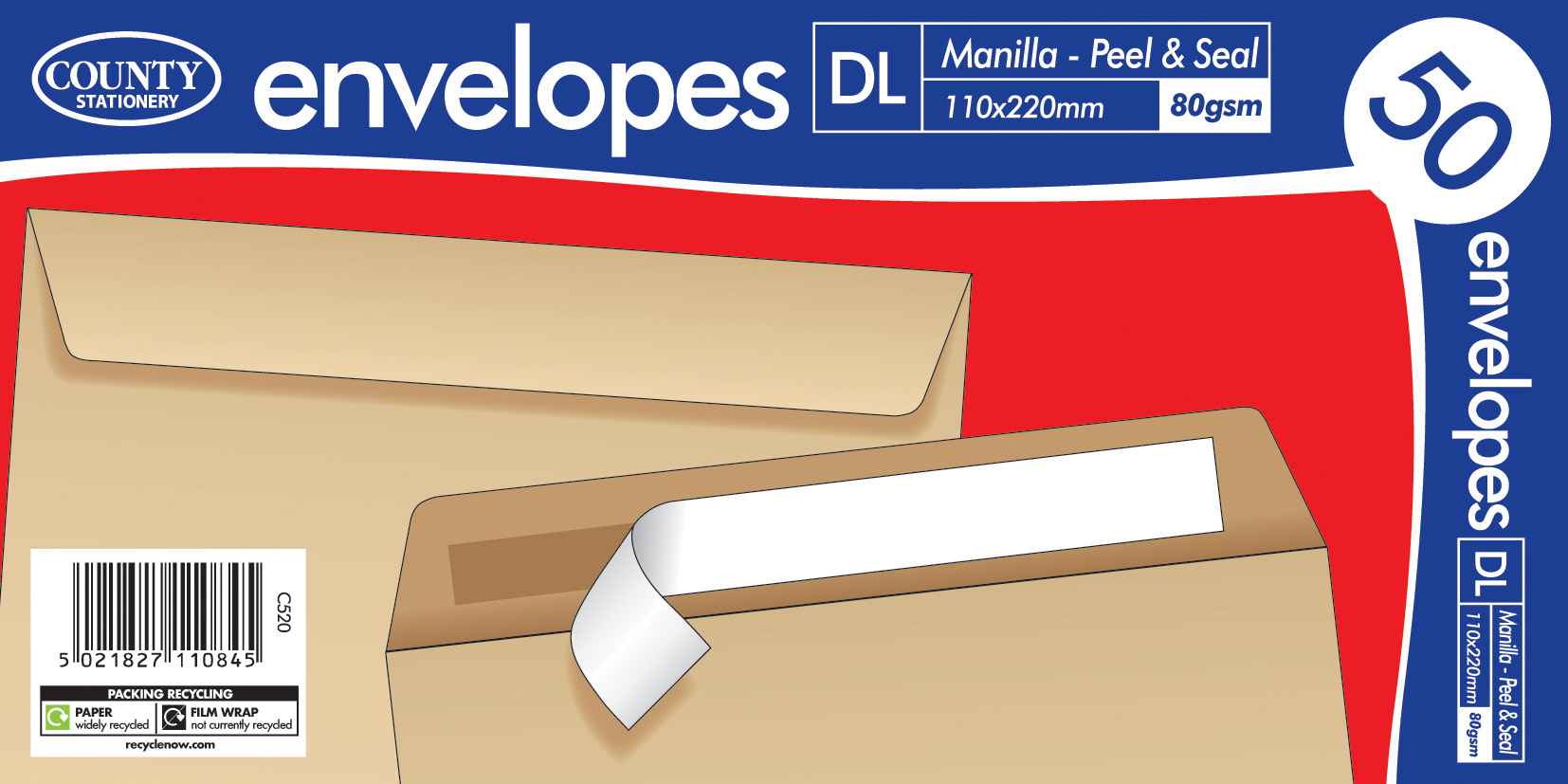 DL Manilla peel & seal envelopes 80gsm 50s
