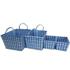 Set of 4 Rectangular Tapered PP Storage Basket - Blue