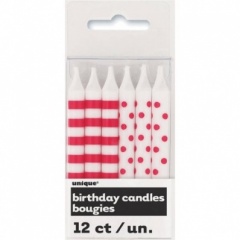 12 Red Strp/dot Bday Candle