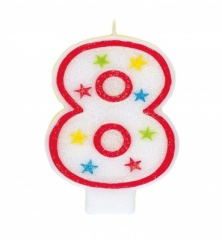 Number 8 Glitter Birthday Candle with Happy Birthday Decoration