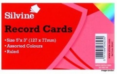 Silvine 5 X 3 Record Cards 100pcs - Assorted Colours (553AC)