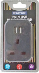 Status Twin USB Plug Through Adaptor 1pk - Black
