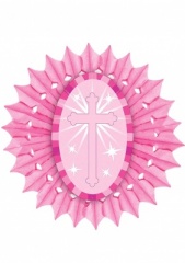 Pink Paper Fan with Cross