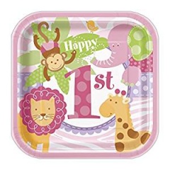 10 PInk Safari 1st Birthday 7'' Square Plate