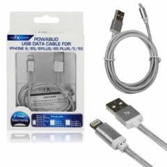 FX Powabud Braided USB Data Cable for iPhone 6 Silver
