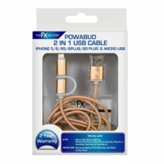 FX Powabud USB Data Cable 2 In 1 Gold