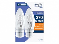 Status 28w = 37w - Halogen - Candle - BC - Clear - 2pk