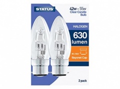 Status 42w = 55w - Halogen - Candle - BC - Clear - 2pk