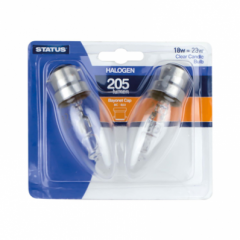 Status 18w = 23w - Halogen - Candle - SES - Clear - 2pk