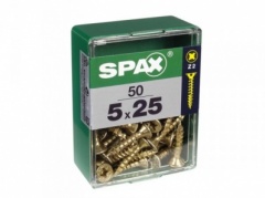 SPAX 5.0MM FLAT COUNTERSUNK POZI YELLOW IN RETAIL PACK 5.0 X 25MM 50PCS