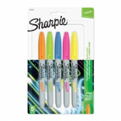 Sharpie Fine Neon Permanent Marker - Assorted Colours - Pack of 5
