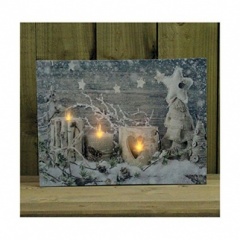 **** Kingfisher CANDLE AND SNOW CANVAS  PRINT WITH FLICKERING LED [CANVAS1]