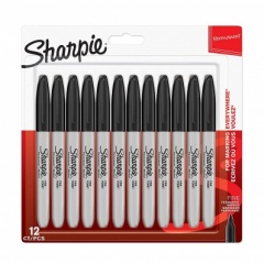 Sharpie Permanent Markers, Fine Tip - Black - Pack of 12