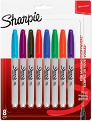 Sharpie Permanent Markers, Fine Tip - Assorted Colours - Pack of 8