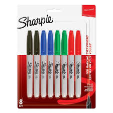 Sharpie Permanent Markers, Fine Tip - Assorted Standard Colours - Pack of 8