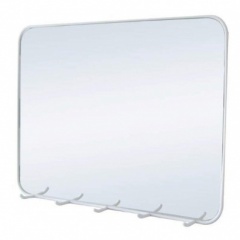 Wire Framed Wall Mirror with Five Hooks - White