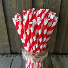 Paper straw red and white - pack of 50
