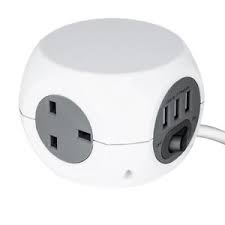 3 way - 1.4 Mtr - Cube Extension Socket - White - 3 x USB Charging Port - Status - Plug - 1 pk - in a Clam Shell