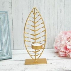Vintage Gold Finish Leaf Shaped Palm Silhouette Tealight Candle Holde 22 x 9cm