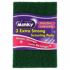 Minky Heavy Duty Extra Strong Anti Bacterial Anti Grease Flat Scourer 3pk (AA84200301)