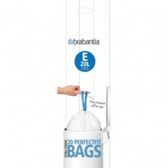 Brabantia Bin Liners, Rolls (White) PerfectFit Bags E, 20 litre [20 bags per roll]
