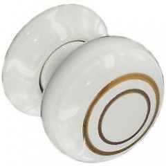 60mm Ceramic Door Knobs White With Gold Lines (S3281)