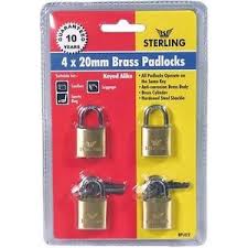 Sterling Brass Padlocks Pk4 20mm