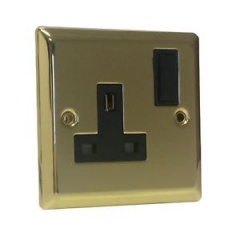 Red/Grey Victorian Brass 1G Switch 13A Socket BR40P