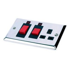 Red/Grey Polished Chrome 45A Cooker switch & 13A Socket CR49P