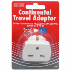 Red/Grey Continental Travel Adaptor - Blister Pack B50P