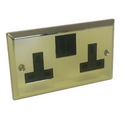 Red/Grey Victorian Brass 2G Switch 13A Socket BR41P