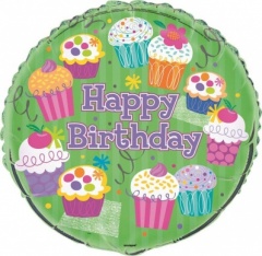 18'' PACKAGED CUPCAKE PARTY HAPPY BIRTHDAY FOIL BALLOON