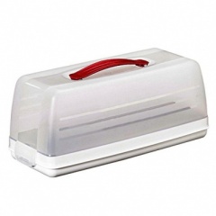 Curver Chef at Home Cake Storage - Rectangle Clear/ White Base/ Red Handle