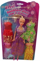DOLL WITH 4 DRESSES ON BLISTERCARD - ITS GIRL STUFF .