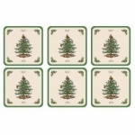 Placemat & Coaster set Christmas Tree 10 X 10CM & 25 X 25CM Pack of 6