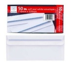 50 Pack 110mm x 220mm Self Seal White Envelopes