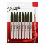 Sharpie Permanent Markers, Fine Tip - Black - Pack of 8