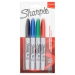 Sharpie Permanent Markers, Fine Tip - Assorted Standard Colours - Pack of 4