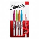 Sharpie Permanent Markers, Retractable Fine Tip - Assorted Fun Colours - Pack of 4
