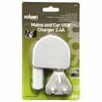 Rolson 2 in 1 Car Charger 2.4A. UK Plug Type with 2 USB