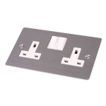Red/Grey Flat Brushed Satin Stainless Steel 2G Switched 13a Socket SS41W