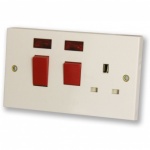 Red/Grey 45amp Cooker Switch & Socket + Neon - Blister Pack B09P
